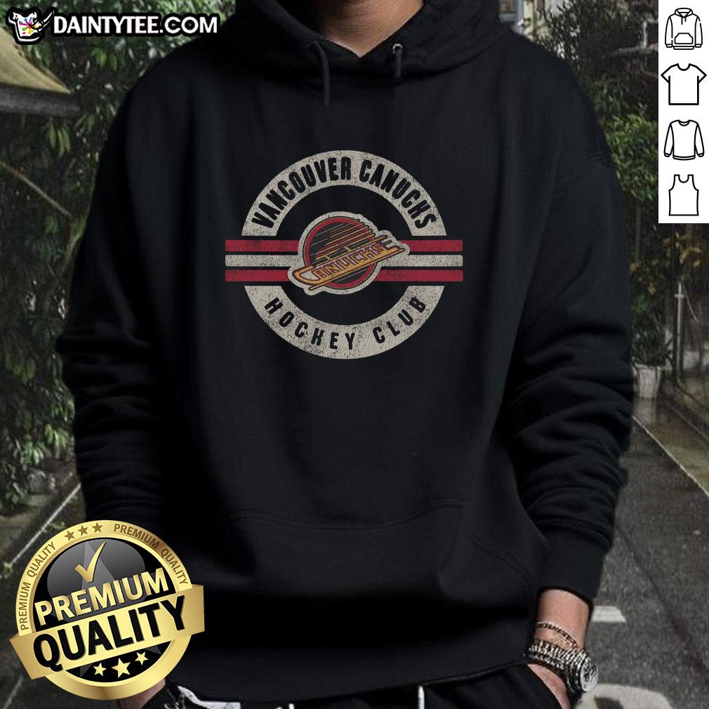 Alt Text: Vintage Vancouver Canucks surround hoodie featuring team colors and logo, perfect for fans and casual wear.