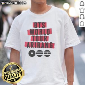 Alt Text: Cute BTS World Tour Arirang 2026 T-Shirt featuring vibrant graphics and a stylish design for fans.