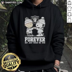Alt Text: Cute Peanut Snoopy and Charlie Brown in Las Vegas Raiders hoodie, showcasing team spirit and fandom. Forever a fan!