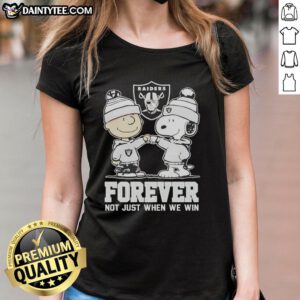 Alt Text: Cute Peanut Snoopy and Charlie Brown in Las Vegas Raiders Forever tee, perfect for fans celebrating every game.