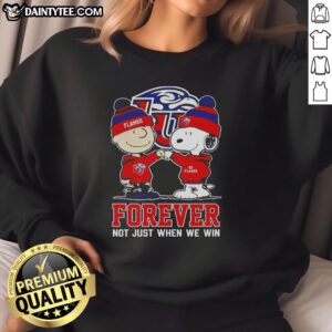 Alt Text: Cute Peanut Snoopy and Charlie Brown sweatshirt with Liberty Flames Forever design, perfect for fans and everyday wear.