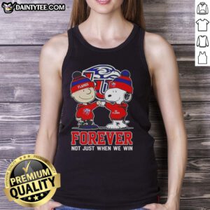 Alt Text: Adorable Snoopy and Charlie Brown tank top featuring Liberty Flames Forever design, perfect for fans and sports enthusiasts.