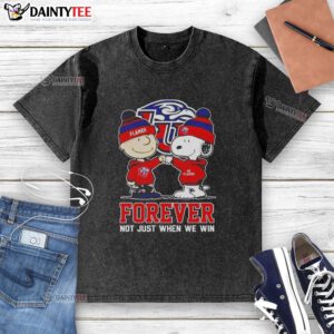 Cute Peanut Snoopy and Charlie Brown on a Liberty Flames Forever t-shirt, celebrating sports spirit and teamwork.