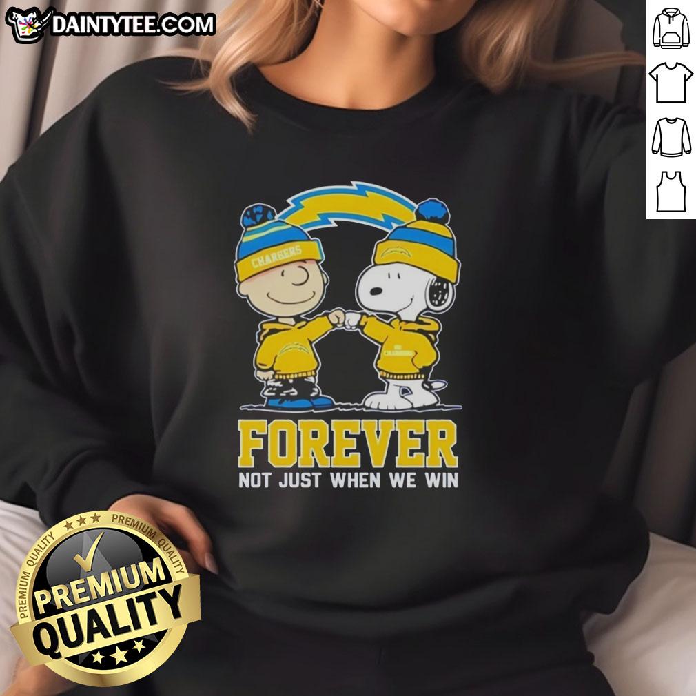 Alt Text: Cute Peanut Snoopy and Charlie Brown on Los Angeles Chargers sweatshirt, celebrating fandom beyond just wins.