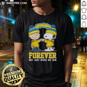 Alt Text: Cute Peanut Snoopy and Charlie Brown on Los Angeles Chargers Forever T-Shirt, perfect for fans beyond game day.