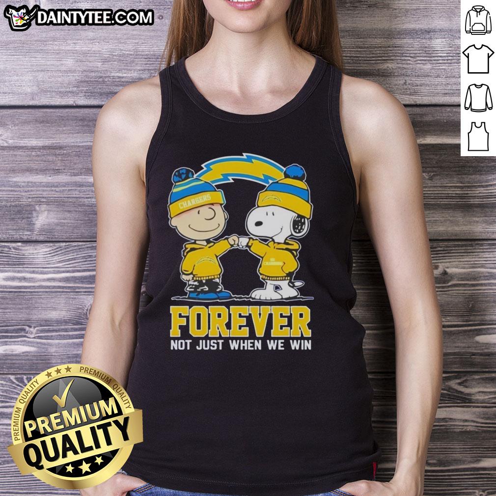 Cute Peanut Snoopy and Charlie Brown tank top for Los Angeles Chargers fans - 'Forever Not Just When We Win.'