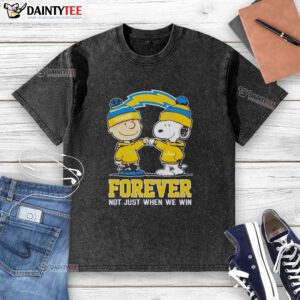 Cute Peanut Snoopy and Charlie Brown on a Los Angeles Chargers Forever t-shirt, perfect for fans who love the team.