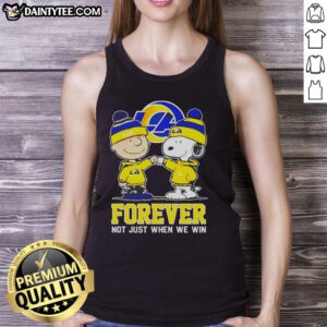 Adorable Snoopy and Charlie Brown tank top featuring Los Angeles Rams logo, perfect for fans who cheer forever, not just in victory.
