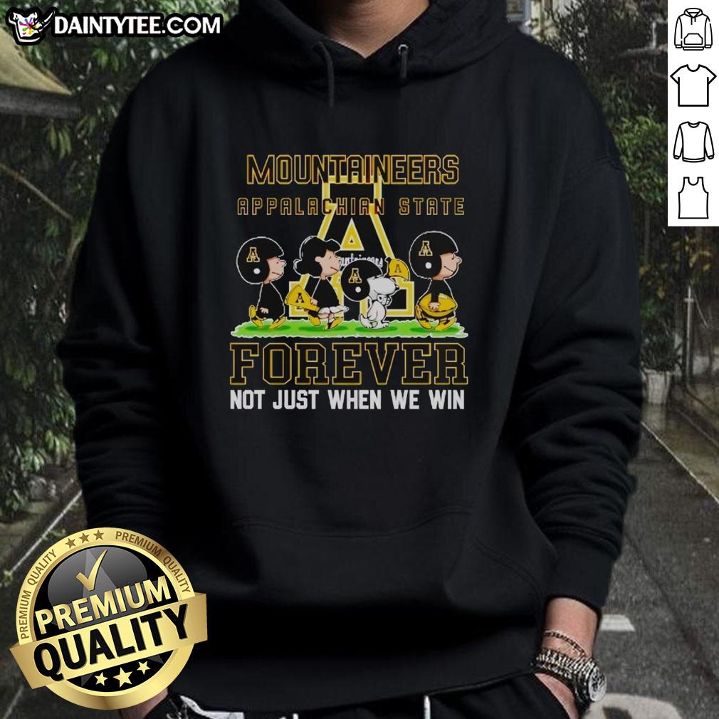 Appalachian State Mountaineers hoodie featuring 'Cute Peanuts Forever Not Just When We Win' design for fans.
