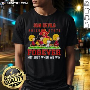 Alt Text: Cute Peanuts Arizona State Sun Devils Forever T-Shirt featuring Snoopy, perfect for loyal fans, not just when we win.