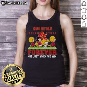 Alt Text: Cute Peanuts Arizona State Sun Devils Forever tank top showcasing team spirit and fun design for fans.