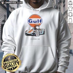 Cute Snoopy Gulf Porsche hoodie featuring a playful Snoopy graphic on a stylish hoodie, perfect for car enthusiasts.
