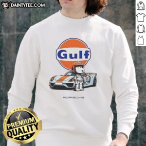 Adorable Cute Snoopy Gulf Porsche sweatshirt featuring vibrant colors and a playful design, perfect for casual wear.