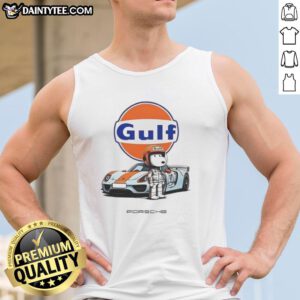Alt Text: Cute Snoopy Gulf Porsche tank top featuring a playful Snoopy design, perfect for car enthusiasts and casual wear.