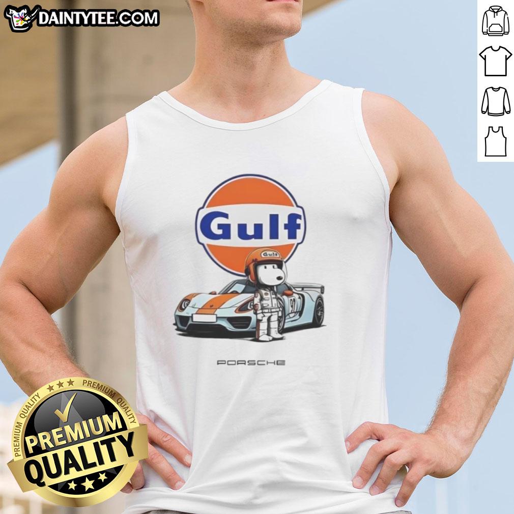 Alt Text: Cute Snoopy Gulf Porsche tank top featuring a playful Snoopy design, perfect for car enthusiasts and casual wear.