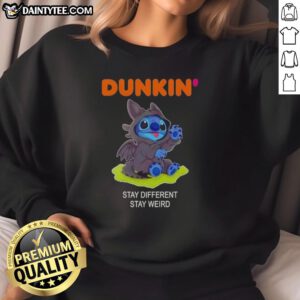 Alt Text: Cute Stitch cosplay Toothless X Dunkin sweatshirt showcasing unique design and vibrant colors, perfect for quirky fashion lovers.