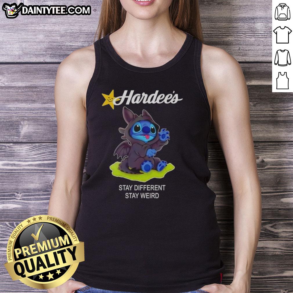 Cute Stitch cosplay tank top featuring Toothless design, promoting 'Stay Different, Stay Weird' message.