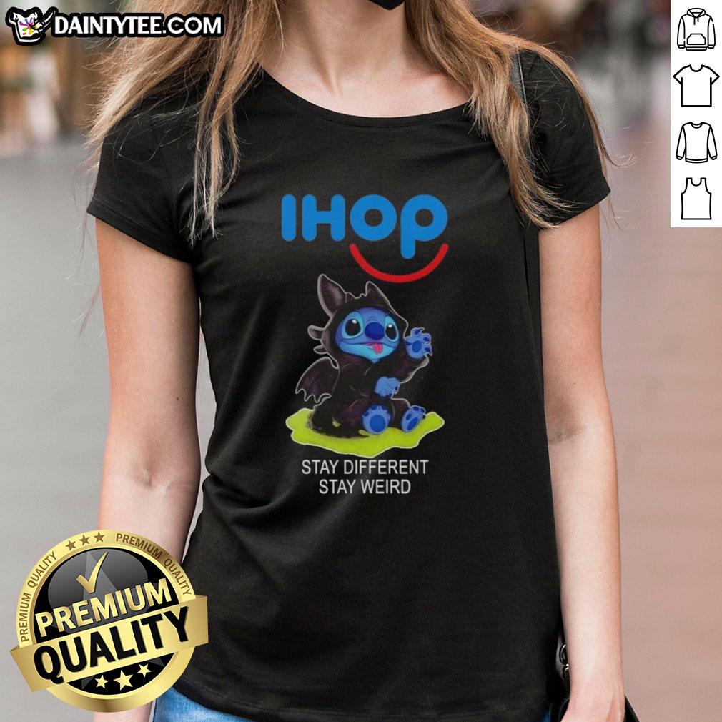Adorable Stitch cosplay tee featuring Toothless design, promoting 'Stay Different, Stay Weird' for quirky fashion lovers.