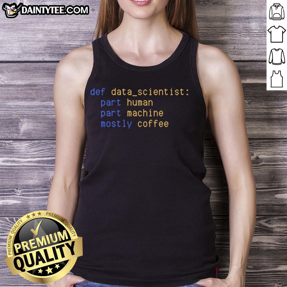 Funny data scientist wearing a humorous data tank top, showcasing a playful take on data analysis and statistics.