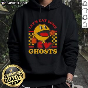 Alt Text: Funny Pacman hoodie featuring 'Let's Eat Some Ghosts' design, perfect for gamers and retro arcade fans.