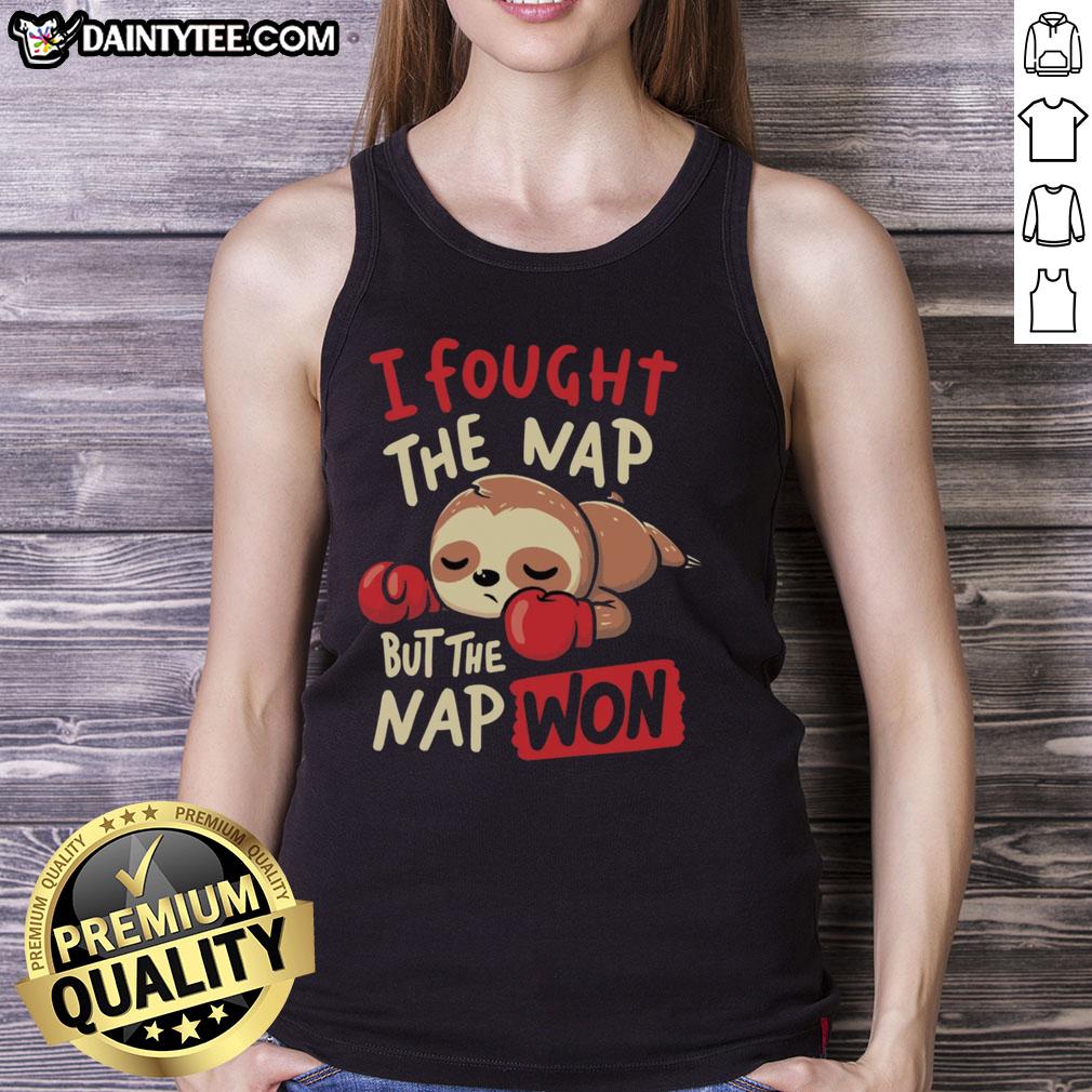 Funny sloth boxing in a tank top with the phrase I Fought The Nap But The Nap Won, perfect for nap lovers.