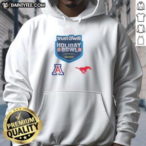 2026 Trust and Will Holiday Bowl hoodie featuring Arizona Wildcats vs SMU Mustangs logo and festive design.