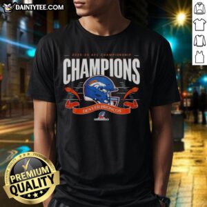Denver Broncos AFC Championship Champions 2025-26 Big Helmet Center T-Shirt, showcasing team pride and bold design.