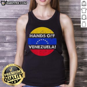 Good I Stand With Hands Off Venezuela Flag Circle Retro Tank Top featuring a vibrant Venezuela flag design.