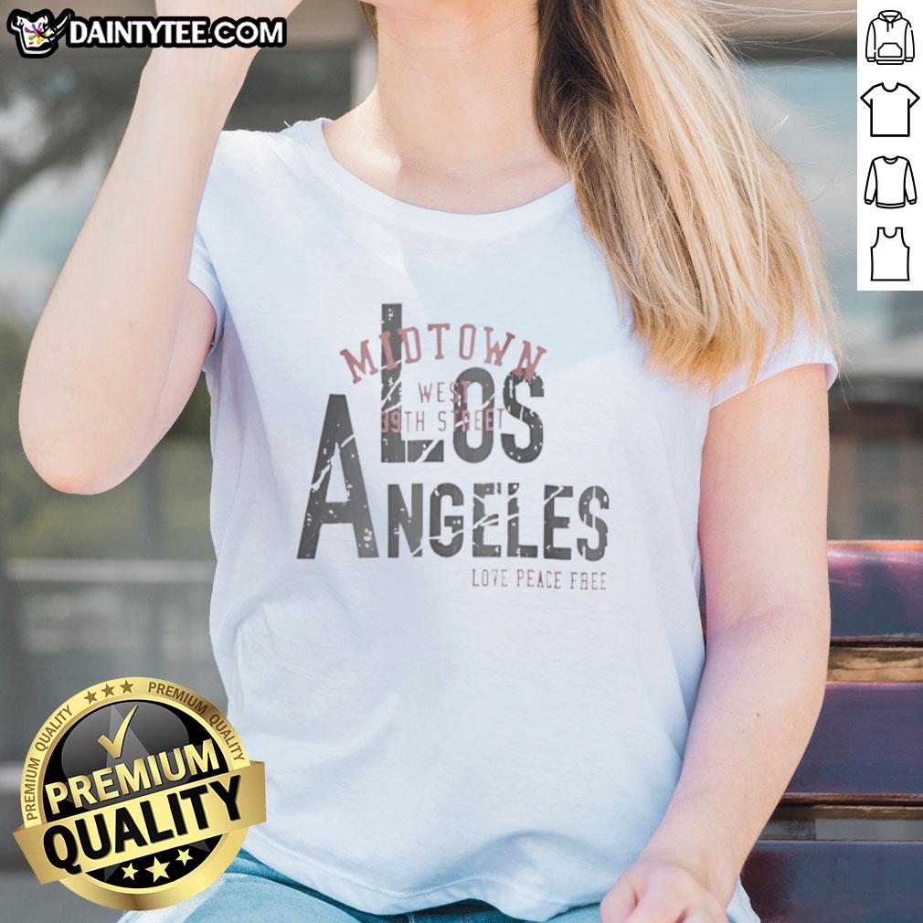 Good Los Angeles Love Peace Free Ladies Tee featuring vibrant graphics promoting positivity and style for women.