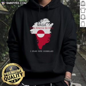 Good Maga Make America Go Away Greenland Map Hoodie showcasing a unique design for political statement apparel.