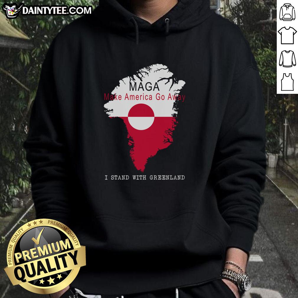 Good Maga Make America Go Away Greenland Map Hoodie showcasing a unique design for political statement apparel.