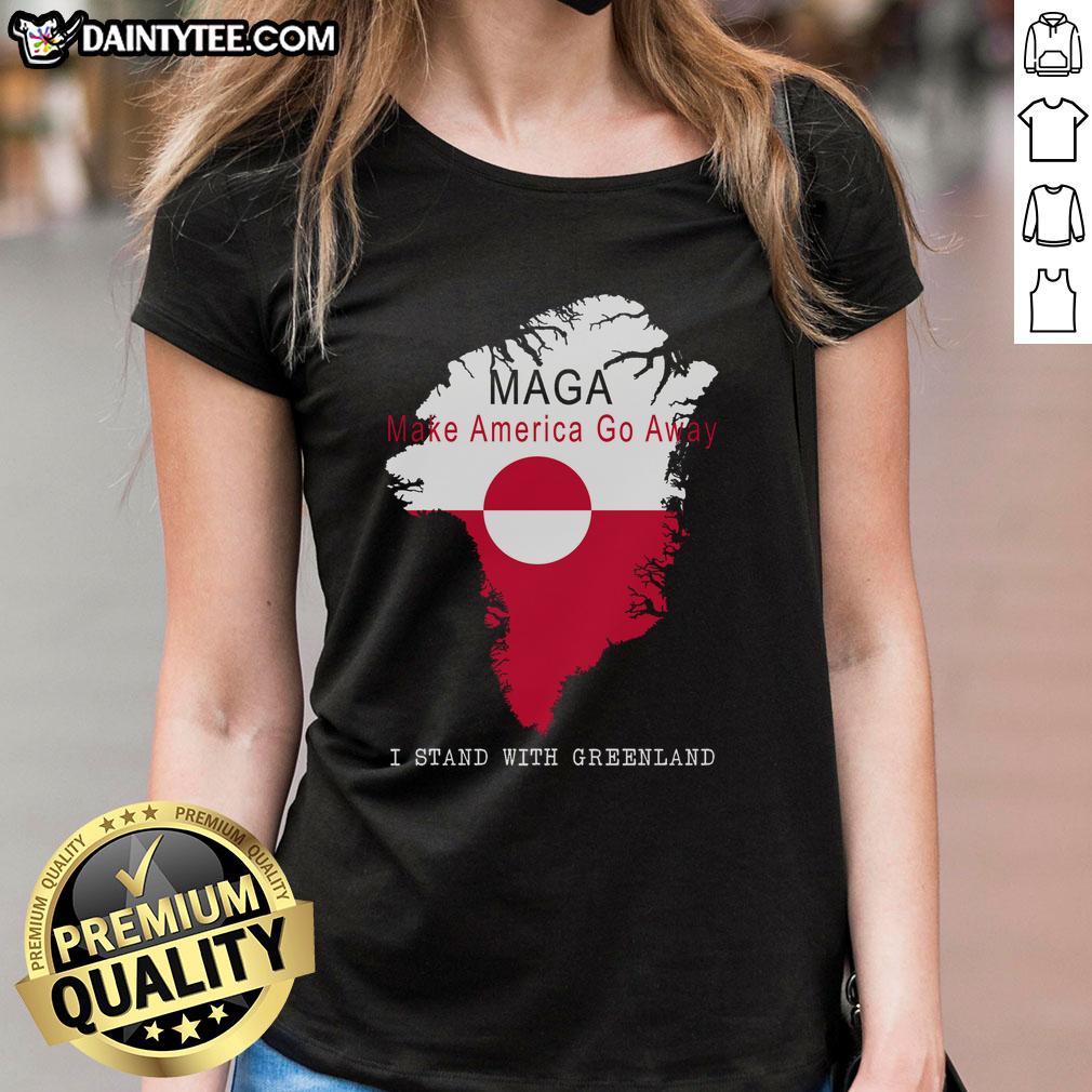 Good Maga Make America Go Away Greenland Map Ladies Tee featuring a stylish design with a map of Greenland.