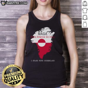 Good Maga Make America Go Away Greenland Map Tank Top showcasing a vibrant Greenland map design for patriotic fashion.