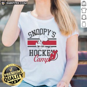 2026 Ladies Tee featuring the New Jersey Devils logo for Snoopy's Hockey Camps, perfect for fans and players.