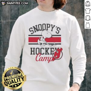 2026 Good New Jersey Devils Snoopy's Hockey Camps sweatshirt featuring team colors and playful Snoopy design.