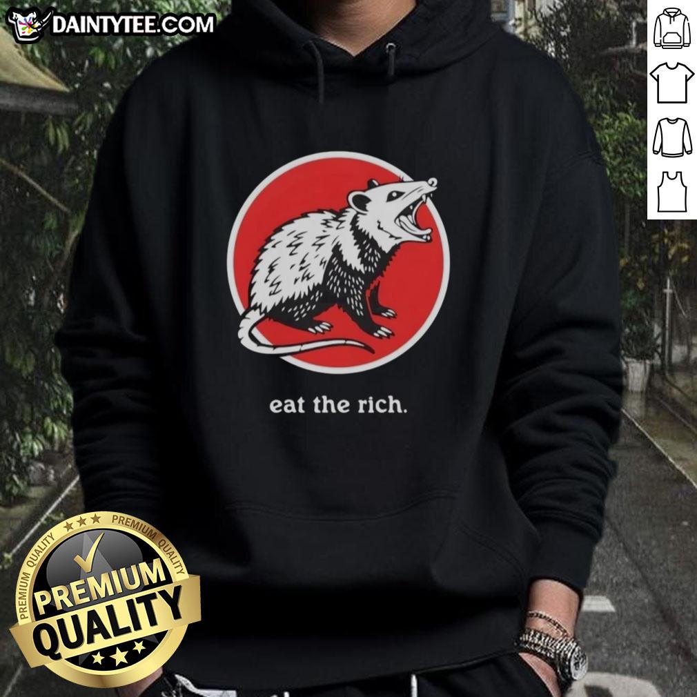 Funny 'Eat the Rich' hoodie featuring a cartoon opossum, perfect for quirky fashion lovers and animal enthusiasts.