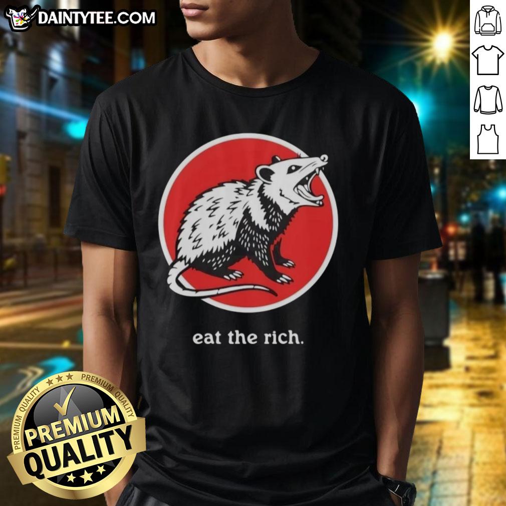 Funny 'Good Opossum Eat The Rich' T-Shirt featuring a cute opossum graphic, perfect for humor and animal lovers.