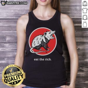 Alt Text: Funny tank top featuring an opossum with 'Eat the Rich' slogan, perfect for humor and animal lovers.
