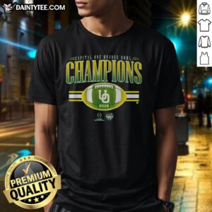 Good Oregon Football CFP Orange Bowl Champions T-Shirt featuring team colors and logo for fans celebrating victory.