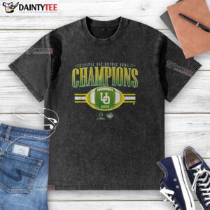 Good Oregon Football CFP Orange Bowl Champions washed t-shirt featuring vibrant team colors and logo design.