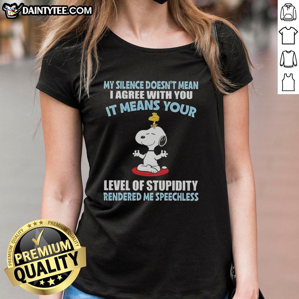 Good Peanuts Snoopy tee featuring the quote about silence and stupidity, perfect for fans of Peanuts and humorous apparel.