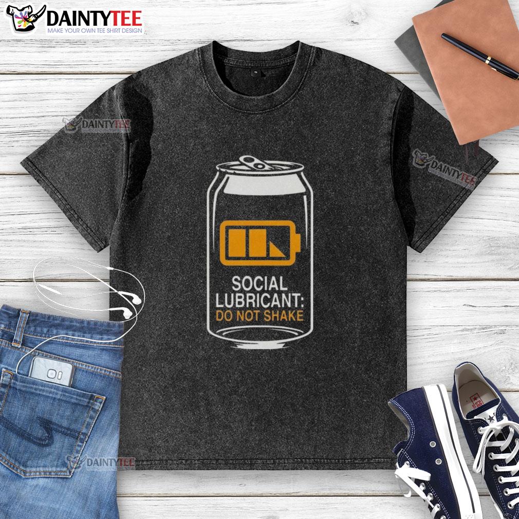 Alt Text: Good Social Lubricant Beer Do Not Shake washed t-shirt featuring a fun graphic design for casual wear.