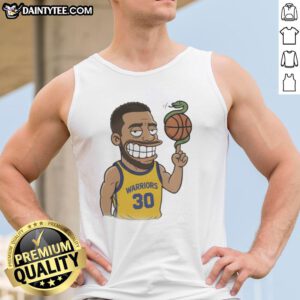 Cartoon of Steph Curry with a snake and basketball on a tank top, perfect for sports enthusiasts and fans alike.