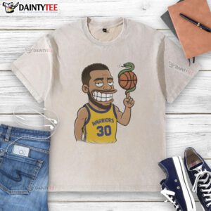 Cartoon of Steph Curry with a snake and basketball on a washed t-shirt, perfect for basketball fans and casual wear.
