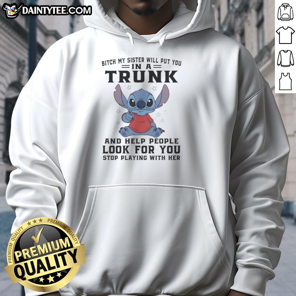 Alt Text: Good Stitch Index Finger Bitch hoodie featuring bold text, perfect for casual wear and making a statement.