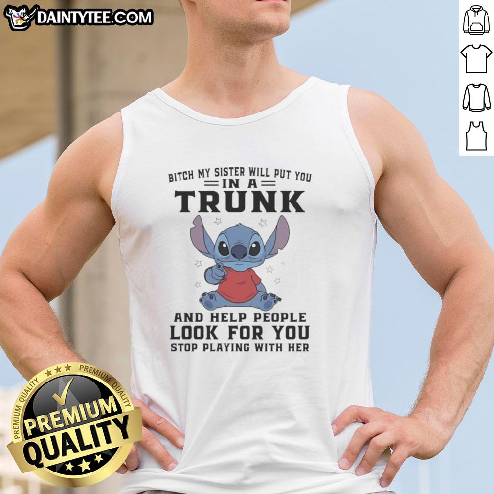 Good Stitch Index Finger Bitch tank top featuring a playful design, perfect for casual wear and sisterly humor.