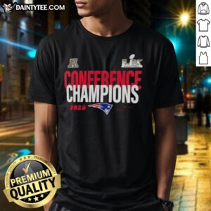 Alt Text: New England Patriots 2025 AFC Conference Champions T-Shirt, celebrating Super Bowl LX victory with vibrant design.