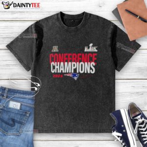 New England Patriots 2025 AFC Conference Champions washed t-shirt for Super Bowl LX, showcasing team pride and style.