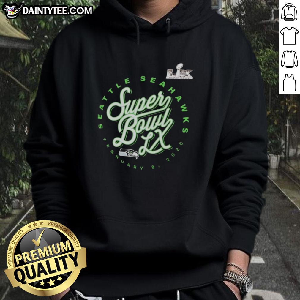 Alt Text: Stylish Good Super Bowl LX Seattle Seahawks 2025 NFC logo hoodie for football fans, perfect for game day outfits.