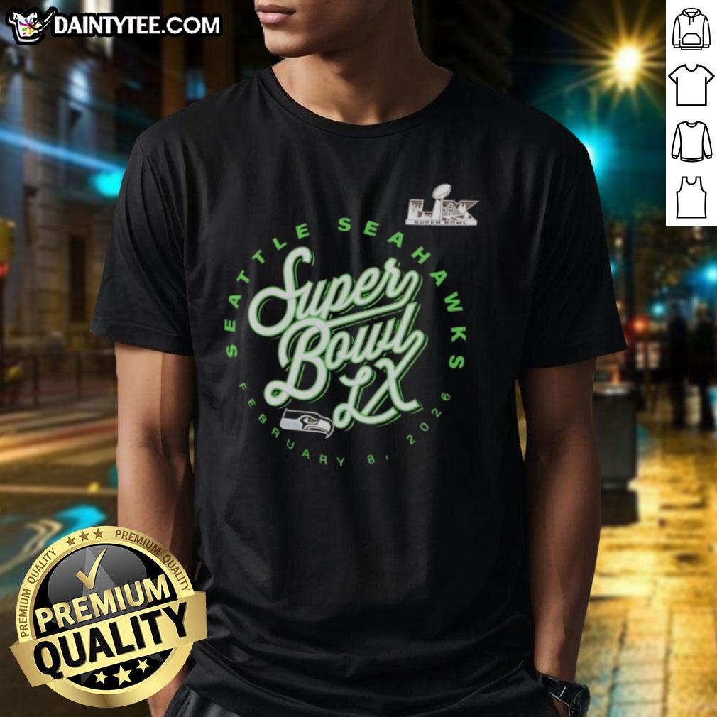 Good Super Bowl LX Seattle Seahawks 2025 NFC logo T-shirt featuring vibrant team colors and stylish design.